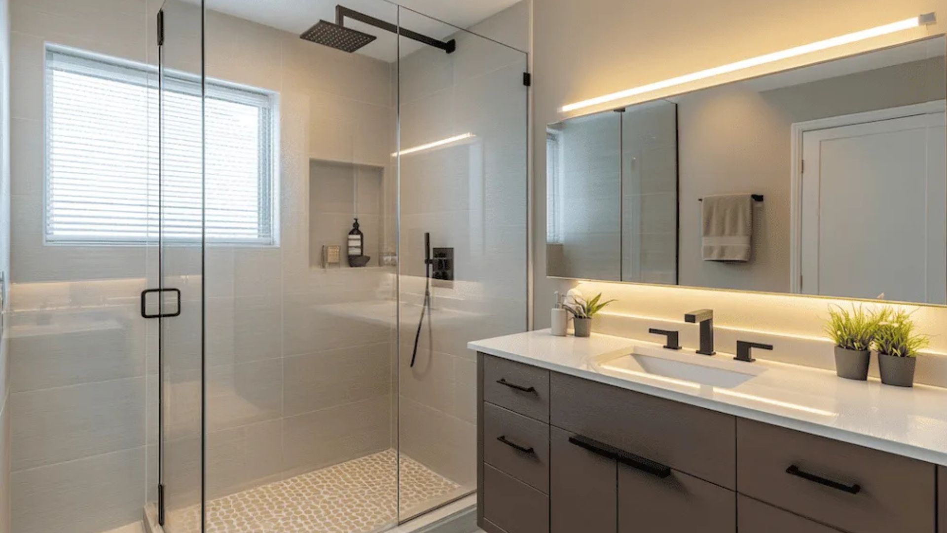 Reforma de baño en Gandía con plato de ducha y mueble de madera